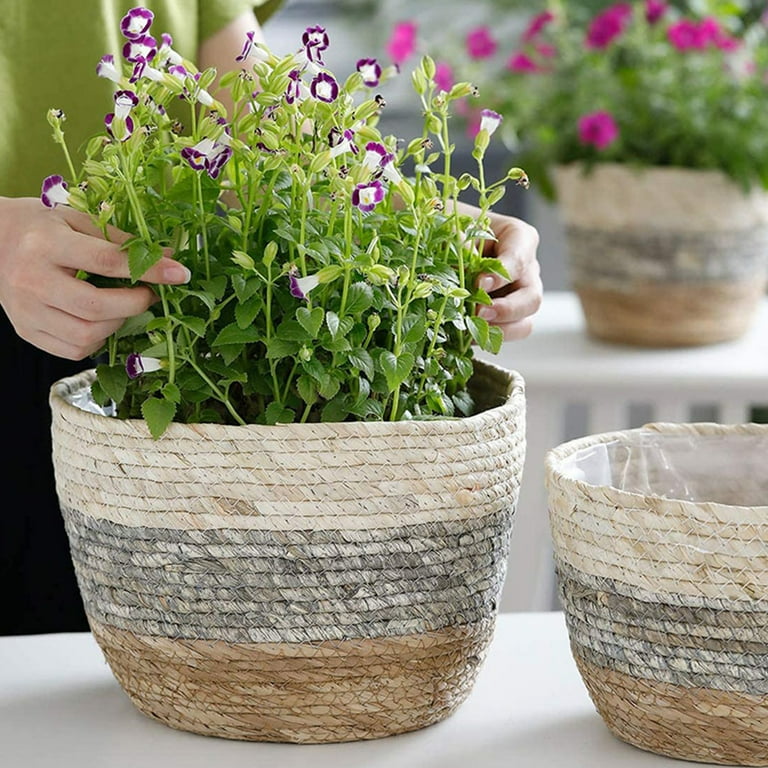 SIEYIO 12 x 12 x 10 Round Natural Straw Plant Pot with Durable Features