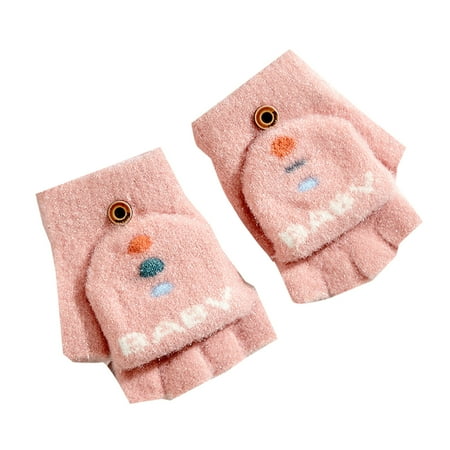

None Toddler Clamshell Gloves Girls Half Finger Cute Winter Thickened Warm Baby Cartoon Child Gloves Warm