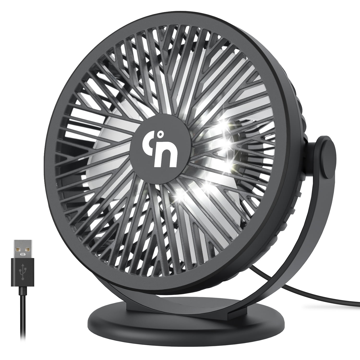 Clip on Fan with 3 Speeds Personal Portable Cooling Fan for Car Stroller Office Outdoor 360° Adjustable Head Black Rechargeable Battery Operated Mini USB Fan and Table Fan H+LUX Small Desk Fan