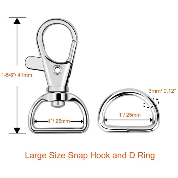 Subolong 60pcs Swivel Snap Hooks And D Rings For Lanyard And Sewing Projects (1? Inside Width) Silver 1 Inch