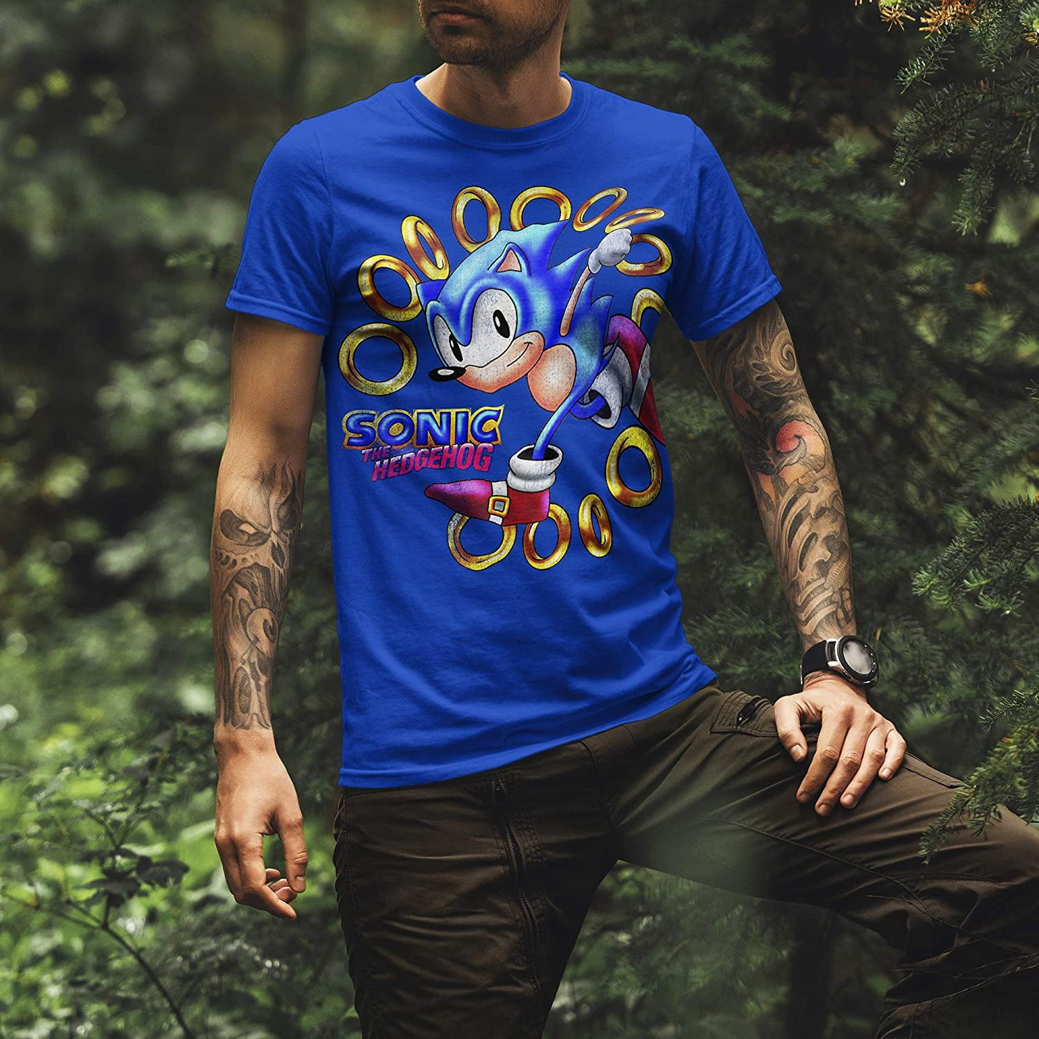 SEGA Sonic The Hedgehog Men's T-Shirt, Gold Rings