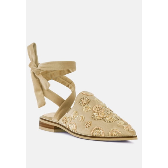 Mande Embroidered Velvet Mules in Beige