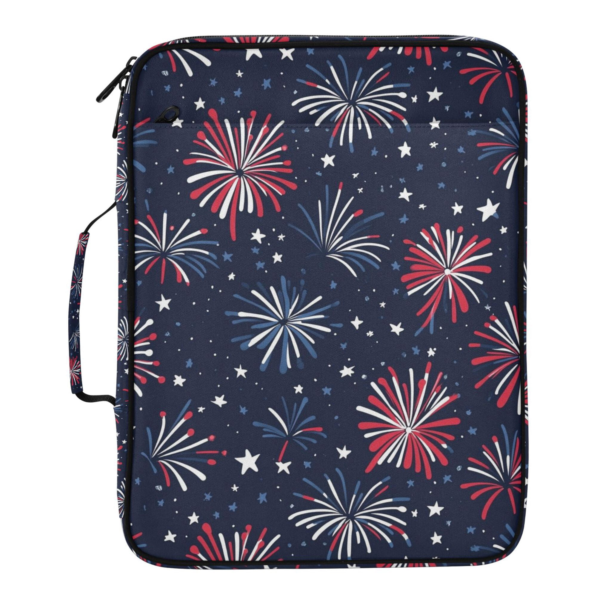 FORMRS Accordion File Folder A4 Size 7-Pocket Expanding Document Organizer Bag with 3 Ring Binder, Red and Blue Fireworks Pattern