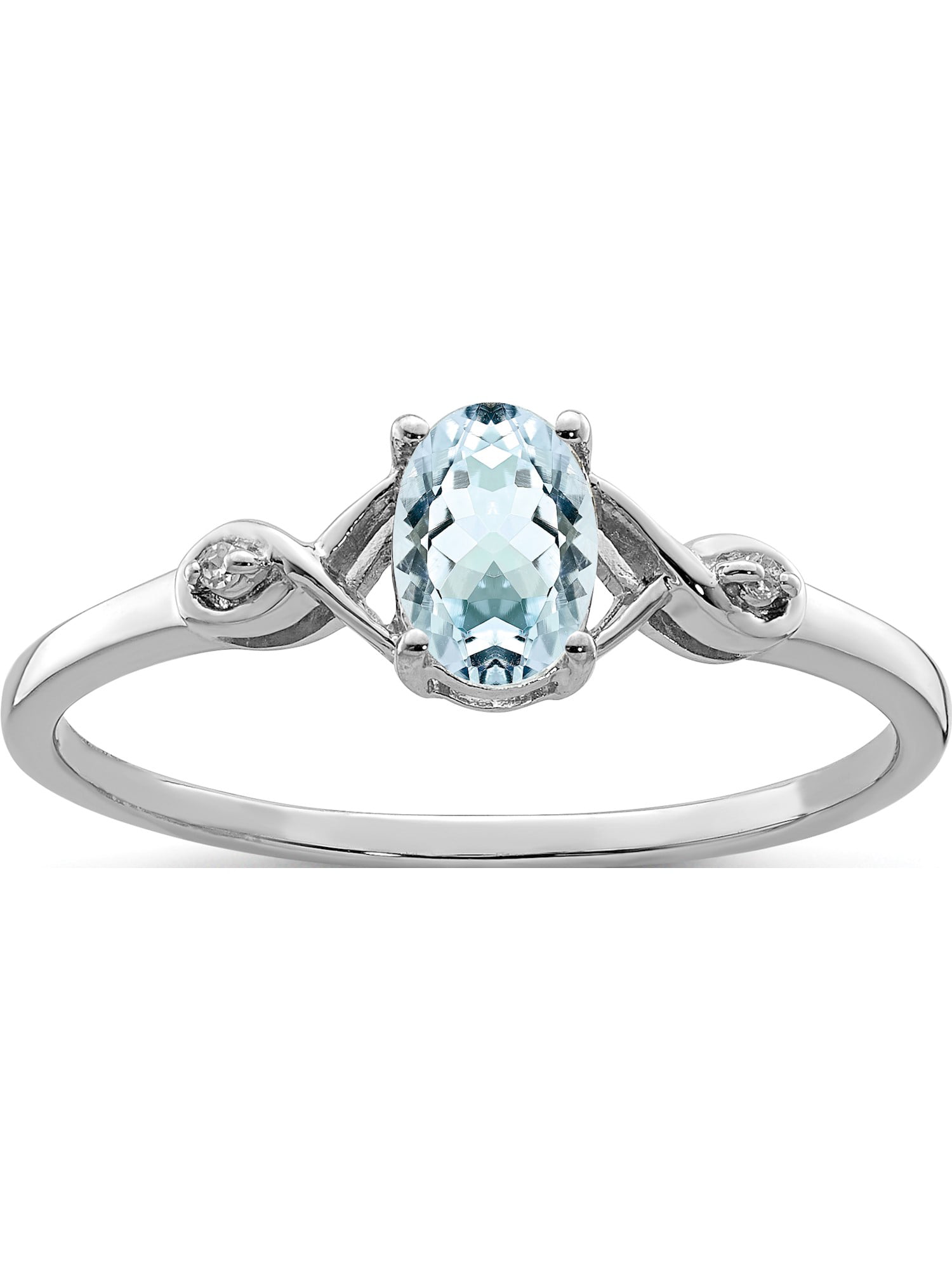 Ring Gift Sterling Silver Rhodium-Plated Aquamarine & Diam 