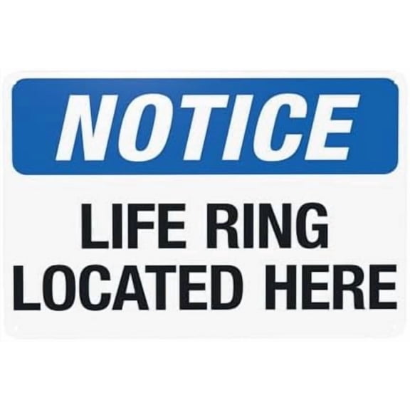 Life Ring Located Here Warning Sign, Pool Security Metal Signs for Home Business Outdoor Indoor Road Yard Garage Street Wall Safety Caution Custom Decor 12 x 8 Inch