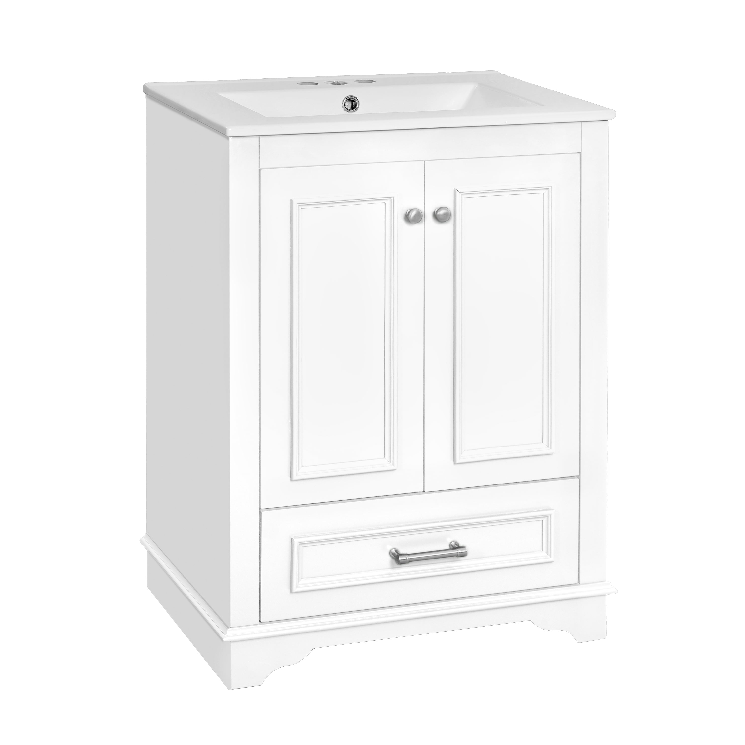 Homy Casa 24" Bathroom Vanity with Ceramic Sink, Soft-Close Doors and Drawer, White