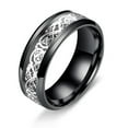 thumbnail image 2 of Opvise Men Ring Glossy Simple Jewelry Accessory Dragon Pattern Glowing Ring for Dating Silver & Black, 2 of 7