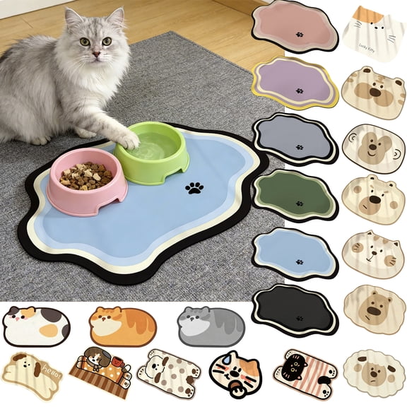 Pet Mats for Food and Water Pet Feeding Mat Fast-Drying Absorbent Non-Slip Cats Dog Bowl Mat Pet Food Water Absorbent Pet Mat