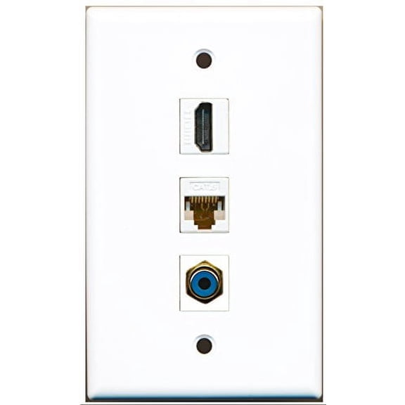 RiteAV - 1 Port HDMI and 1 Port RCA Blue and 1 Port Cat6 Ethernet White Wall Plate