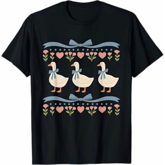 Vintage Goose Funny Blue Ribbon Goose Retro Cottagecore T-Shirt