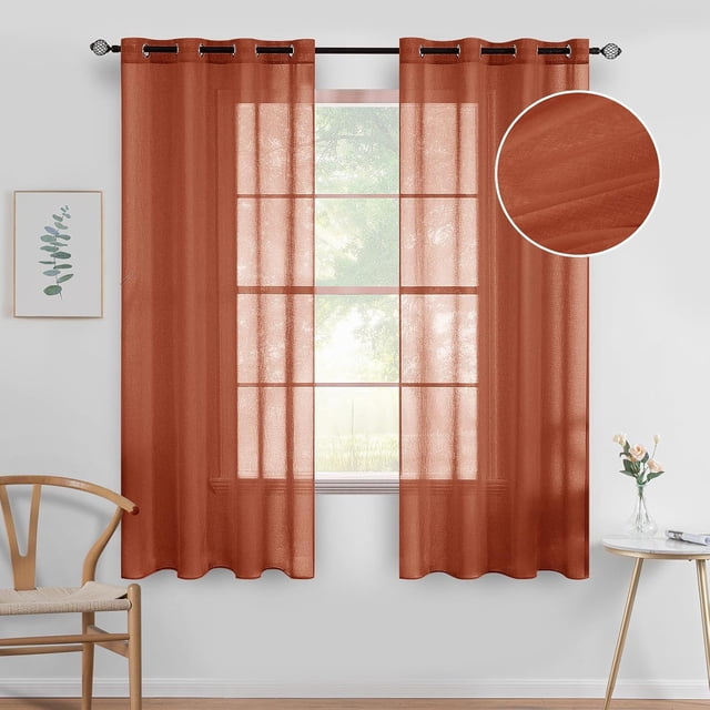 Panels Terracotta Semi Sheer Window Curtains Boho Grommet Top Window Voile Drapes/Treatment Linen Textu Panels for Bedroom Living Room Rust Retro Fall Modern Decor (X es)