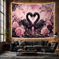 thumbnail image 6 of Black Swan Scene with Heart Shape and Pink Roses, Romantic Gothic Style for Gothic Decor Fans, Dark Wall Decor, Halloween Gift, Tapestry Wall Hanging for Bedroom and Dorm, 6 of 7