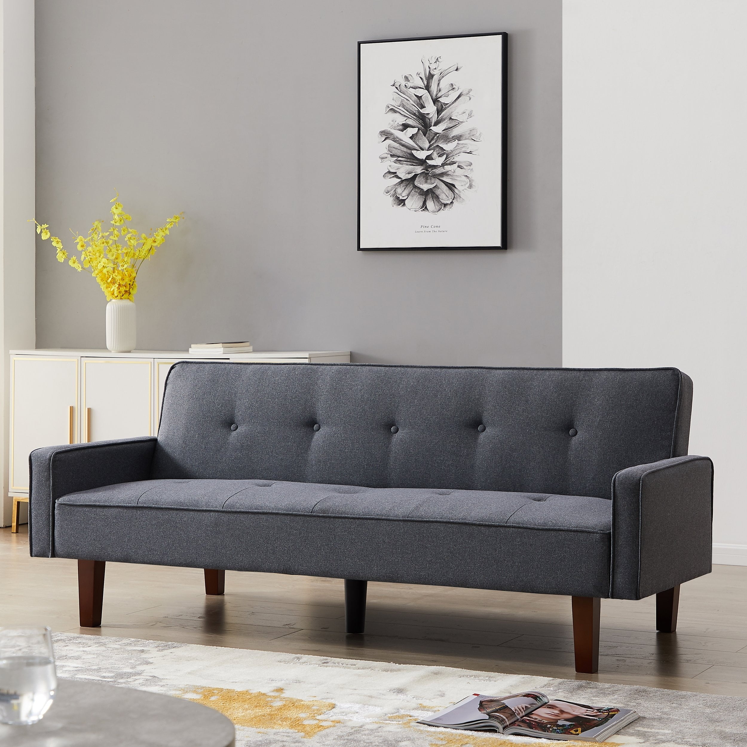 KINWELL 82 in. W Square Arm Polyester 3-Seater Rectangle Sofa in Gray with Toss Pillows