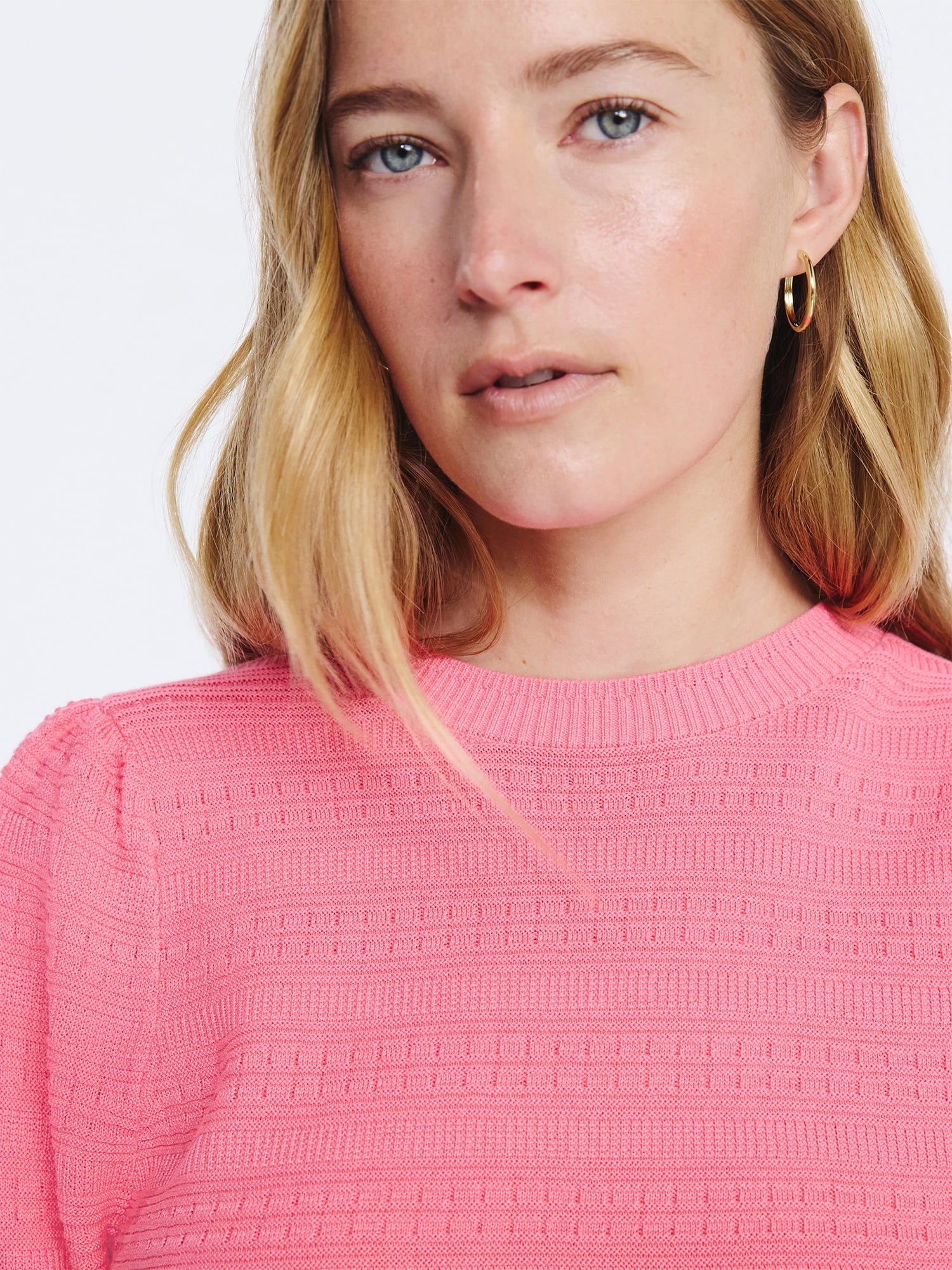 Free Assembly Women's Textured Sweater with Short Puff Sleeves, Lightweight, Sizes XS-XXL