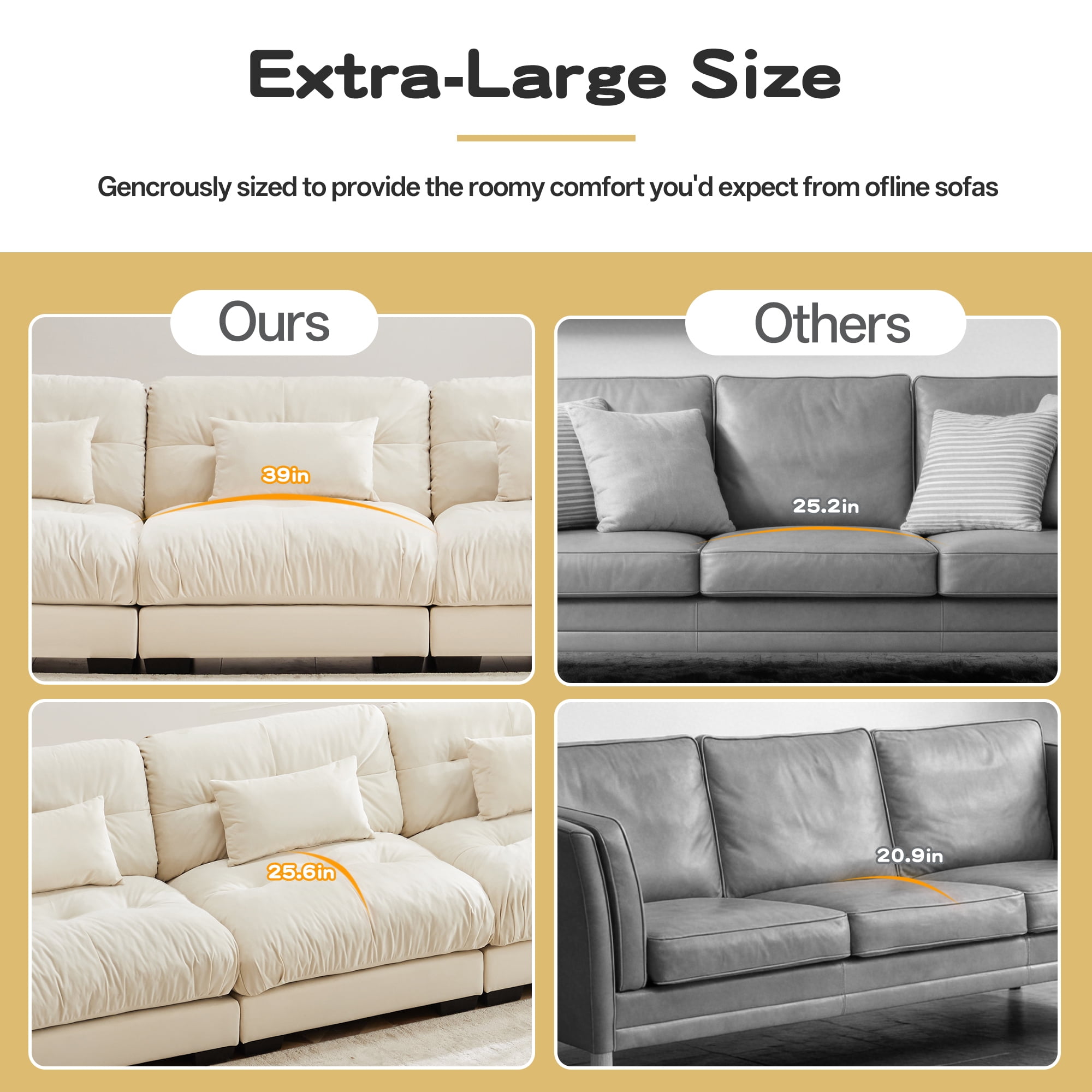 Alvantor L-Shaped Sectional Sofa 3-Seater Velvet Sofa Couch with Bolstered Armrests for Living Room, Easy Assembly Cream