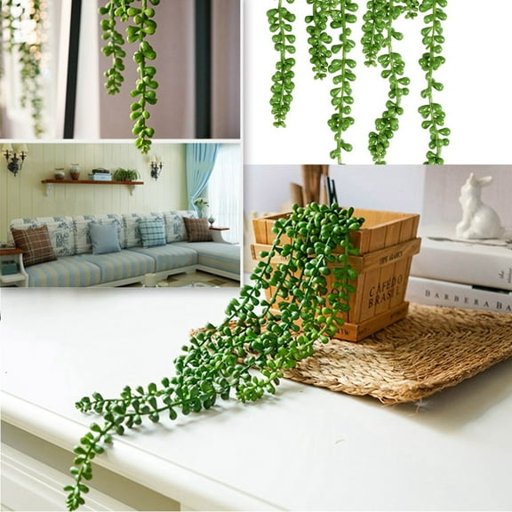 Deep Green Artificial String Of Pearls (String Of Tears) Faux Plant Decoration - 20 Inch Length Hanging Faux Greenery Realistic Simulation For Indoor Decor - Home Office Bedroom