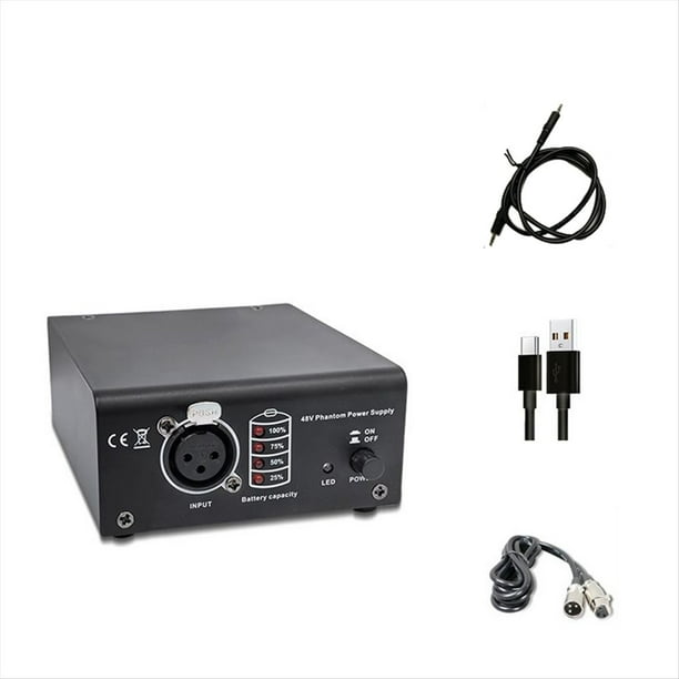 Cable de Micrófono con Fuente de Alimentación Fantasma de 48 V para Cualquier Micrófono de Condensador y Equipo de Grabación Musical con Cable Blindado de 3,5 mm.