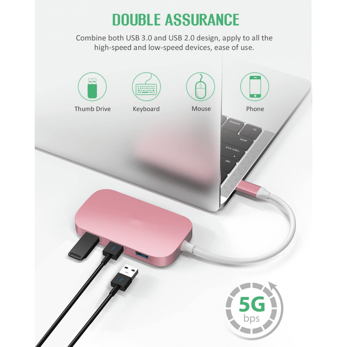 USB C Hub, 9-in-1 Type C Hub with Ethernet Port, 4K USB C to HDMI, 2 USB 3.0 Ports,1 USB 2.0 Port, SD/TF Card Reader, USB-C Power Delivery, Portable for Mac Pro and Other Type C laptops (Pink)