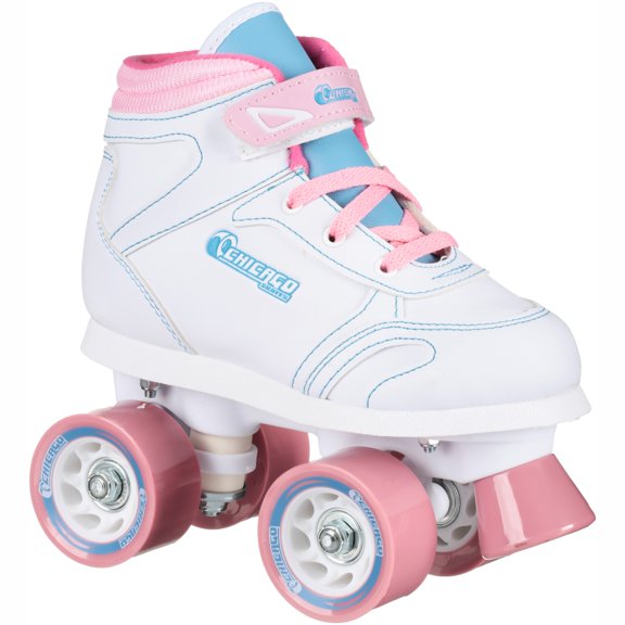 Chicago Skates Girl's Quad Roller Skate White, Pink and Teal Sidewalk, Size J13