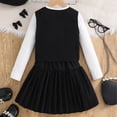 thumbnail image 6 of 3 Piece Outfit Set for Girls Preppy School Style Vest Top & Pleated Skirt Black & White Size 5-14 Stretchy Knit Comfortable,Size 13-14 T, 6 of 9