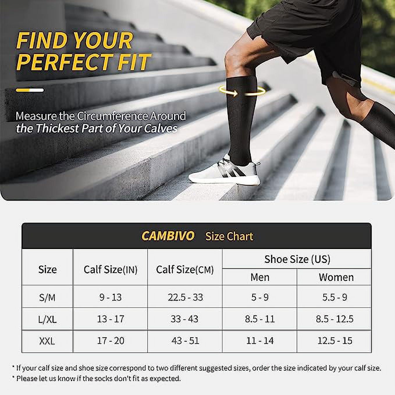 CAMBIVO Compression Socks for Women Men , 20-30 mmHg Knee High Socks, 3 Pairs Compression Stockings for Traval, Running, Nurse , Pregnancy, Daily Life, L-XL