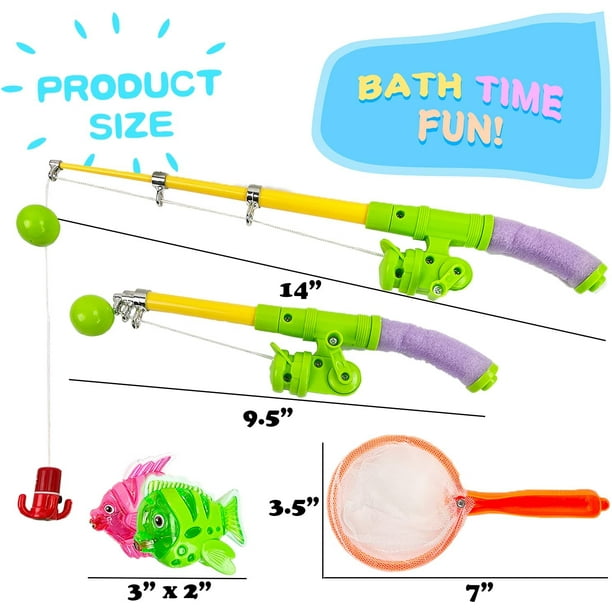 Hhhc Magnetic Light Up Kids Fishing Pole Bath Toy Set - Rod And Reel With Sea Turtle And 5 Unique Fish -Outdoor Water Toys And Fishing Game For Kids A