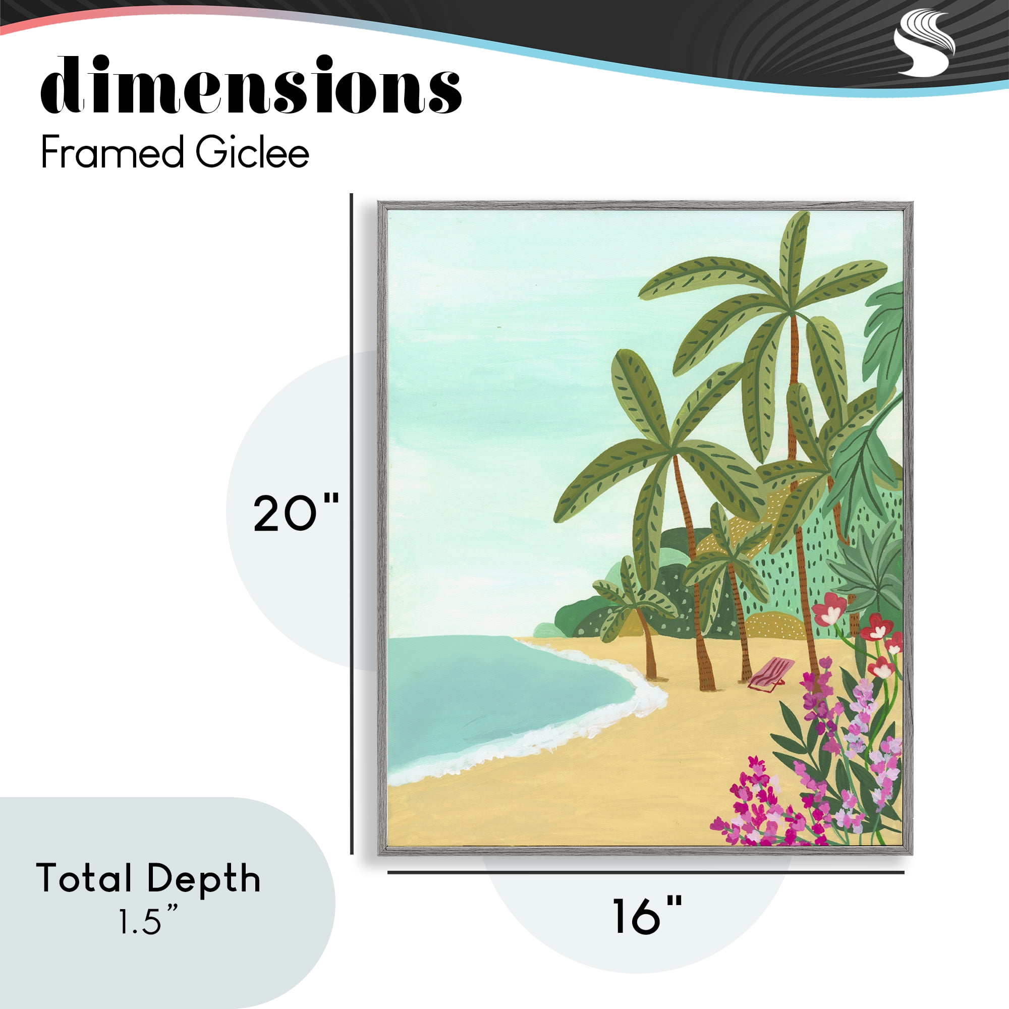 Palm Filled Shoreline Gray Framed Giclee Art, design by Nabeela Rumi