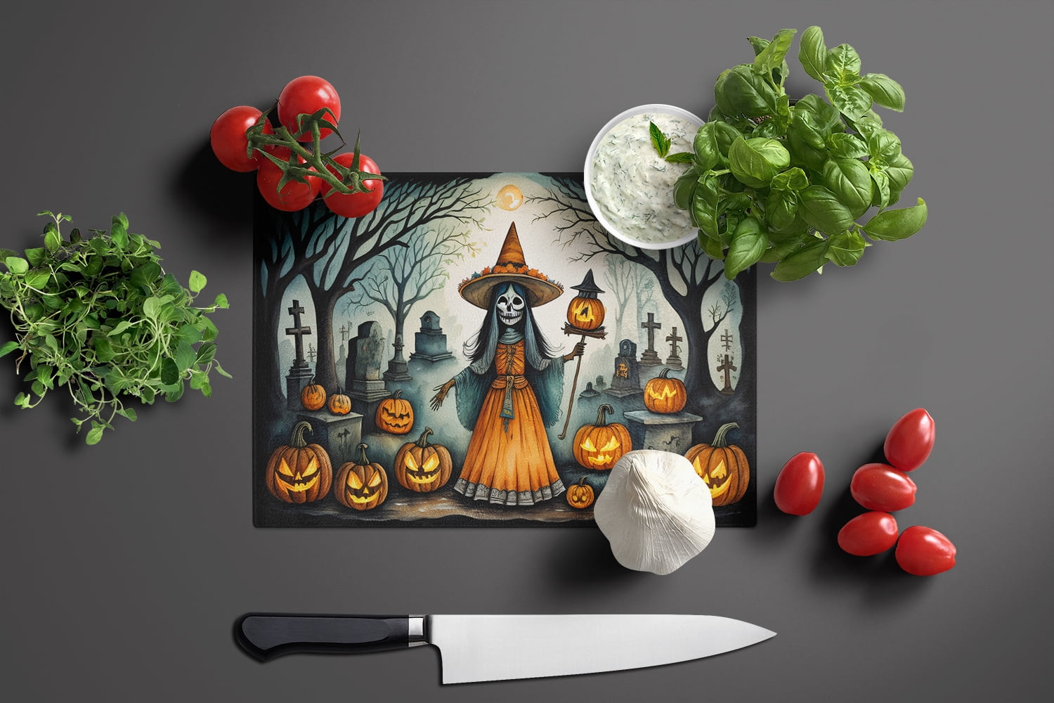 La Llorona Skeleton Spooky Halloween Glass Cutting Board Large 12 in x 15 in