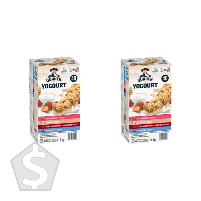 Quaker Yogurt Granola Bars Variety Pack, 40 × 35 g (Pack of 2), 80 Bars Total
