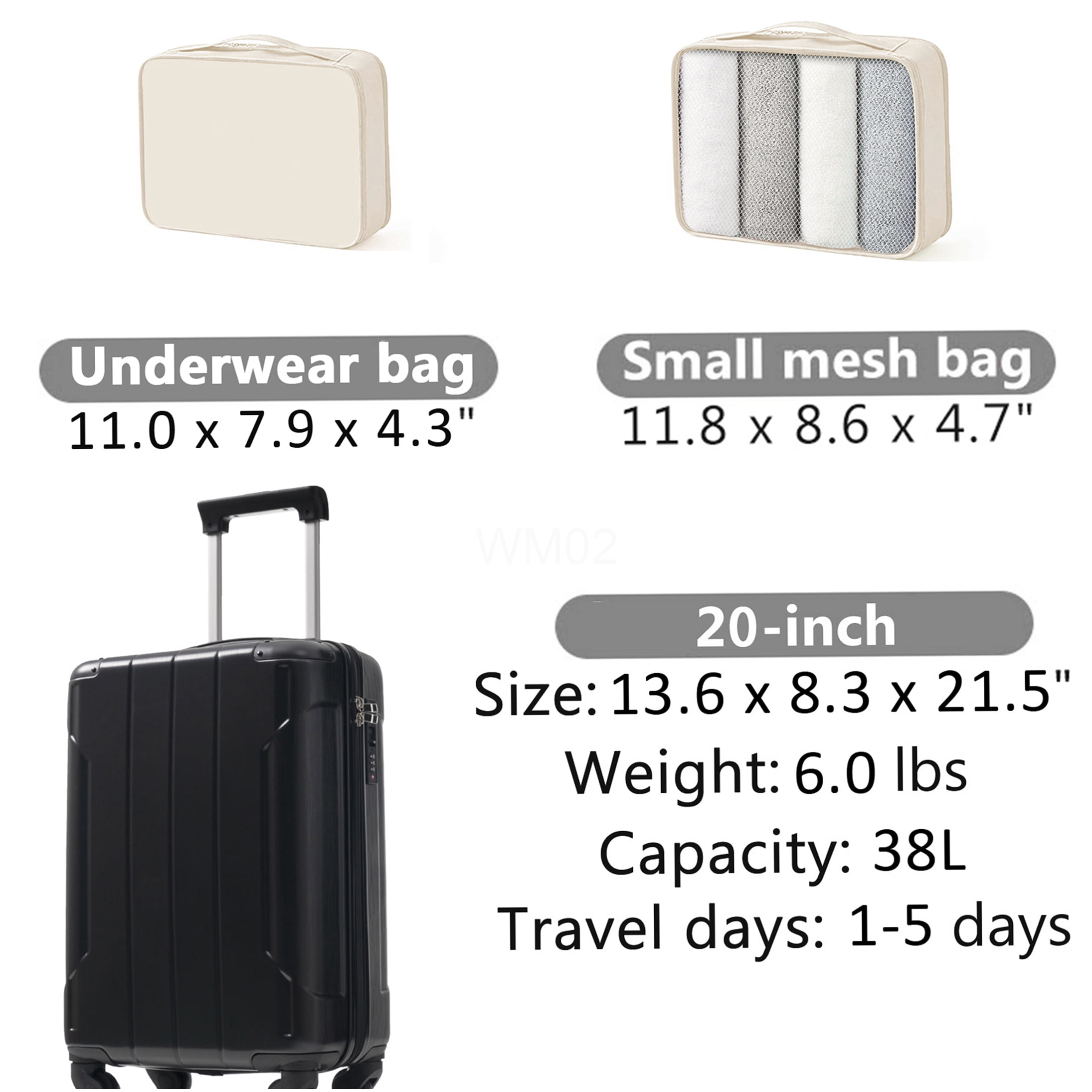 COSMOS 20 Inch Hardshell Spinner Luggage, ABS Carry-On Suitcase with TSA Lock, Packing Cubes Included, Lightweight Check-In Bag for Men &; Women, Black