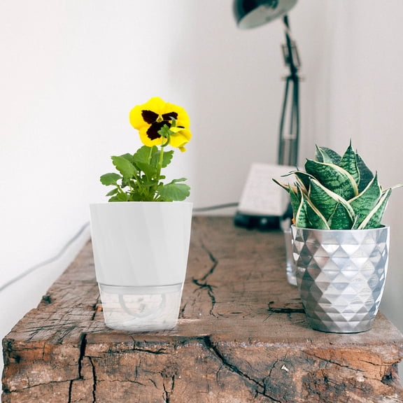 Masteelf Self-Watering Automatic Absorbent Flower Pot Planter 14x12x12 cm White for Indoor Outdoor Plants