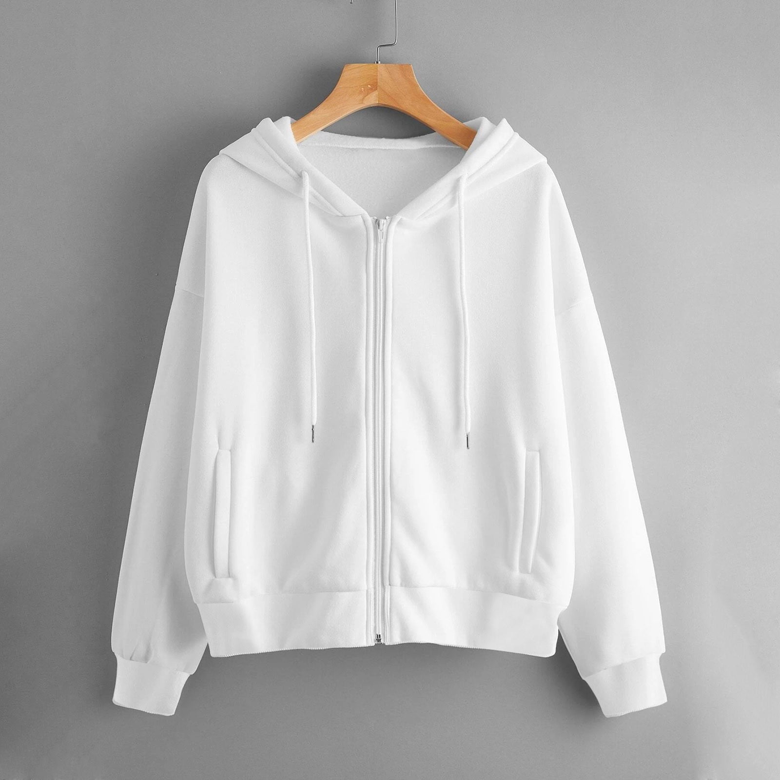 IMENGL Casual Solid Color long sleeve zipper hooded sweatshirt