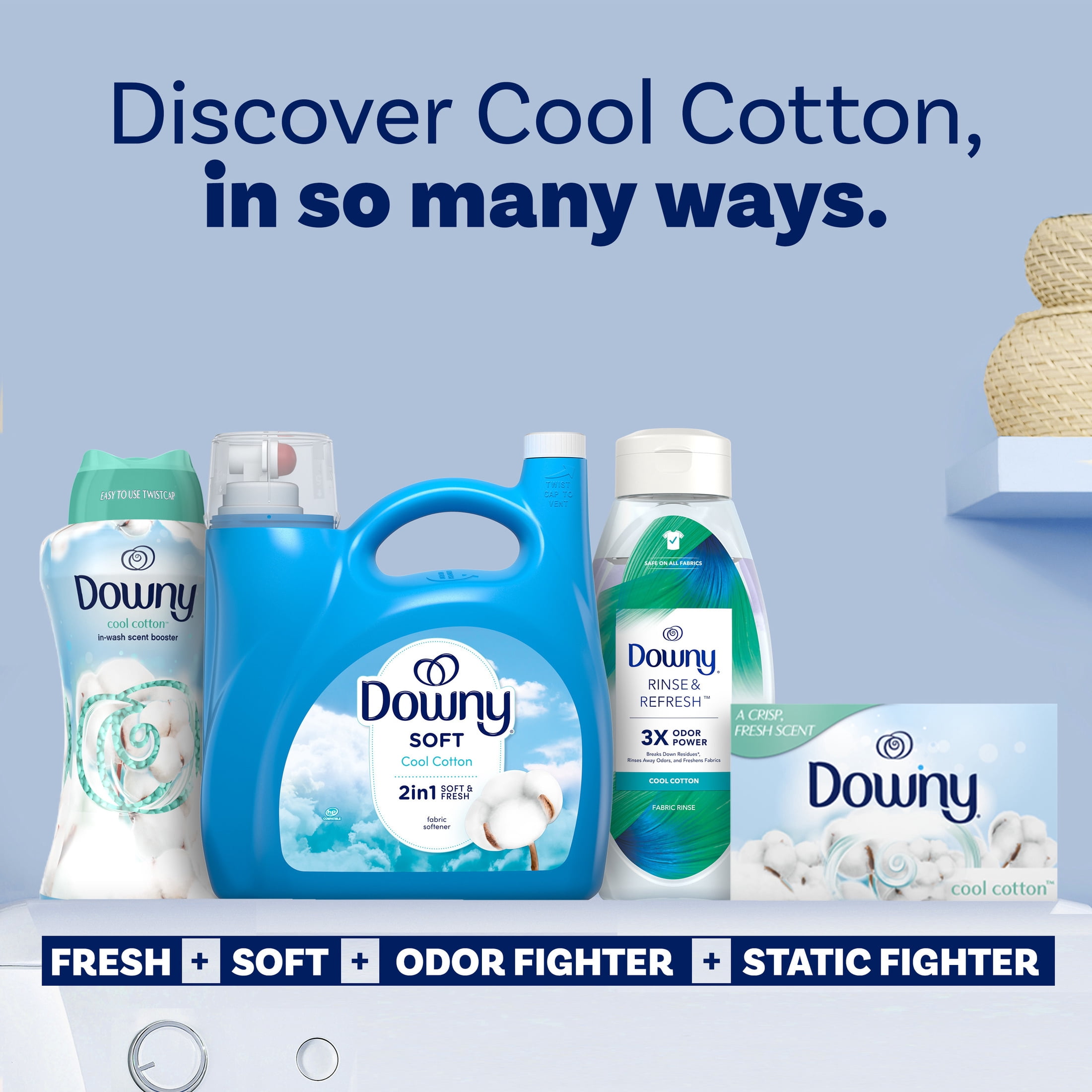 (4 pack) Downy Liquid Laundry Fabric Softener and Conditioner, Cool Cotton Scent, 140 fl oz, 190 Loads