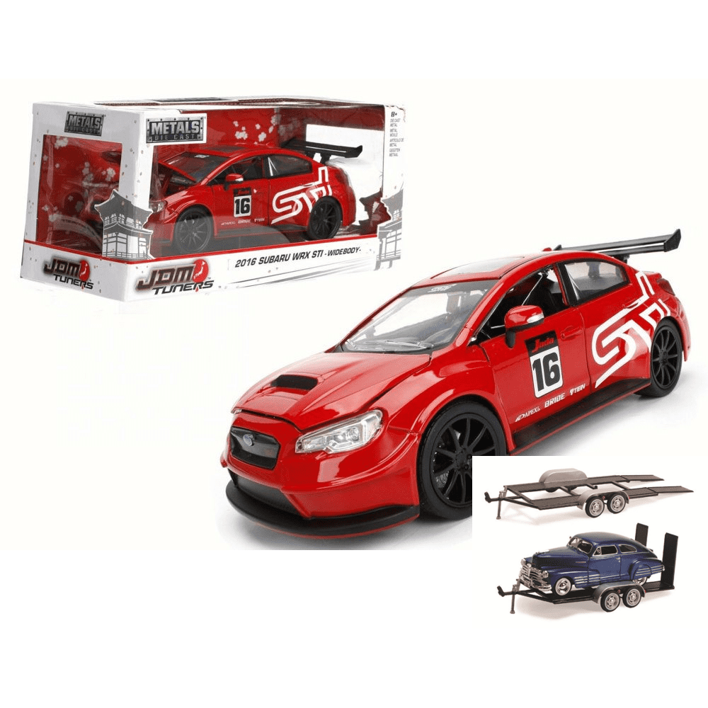 Diecast Car & Trailer Package - 2016 Subaru WRX STI Widebody, Red - Jada 99089WA1 - 1/24 Scale