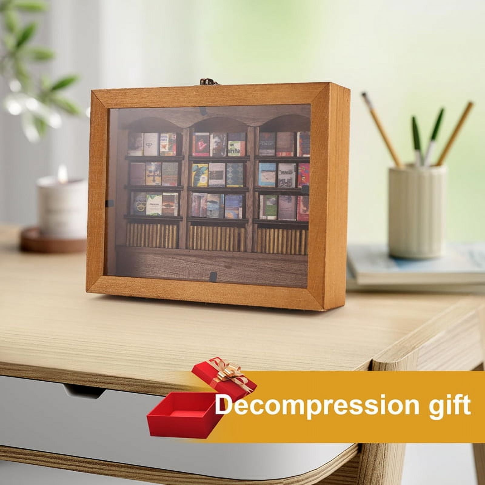 Shake Away Anxiety Bookshelf Mini Wooden Book Display Cabinet With - View #2
