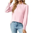 thumbnail image 2 of Leesechin Womens Pleated Long Sleeve Shirts Crew Neck Casual Tops Fall Loose Fitting T Shirt, 2 of 4