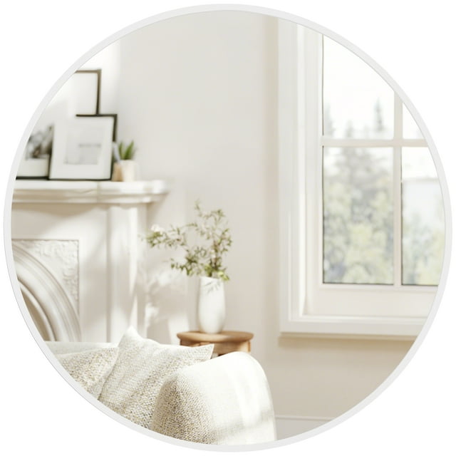 HOMCOM Miroir Mural Rond de 36 Pouces avec Cadre en Métal pour Salle de Bain Blanc