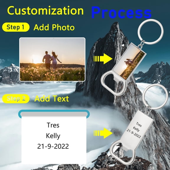 Cevemin Double-Side Personalized Custom Keychain - Stainless Steel Photo Text Engraved Key Chain for Men Women Gift