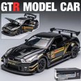 thumbnail image 1 of 1:24 Scale Nissan GTR Diecast Model Car with Pull-Back Rear Wheel, Opening Hood/Doors/Trunk with Spoiler, Headlight/Taillight Illumination, and Sound & Light Effects Triggered by Front Wheel Press -, 1 of 6