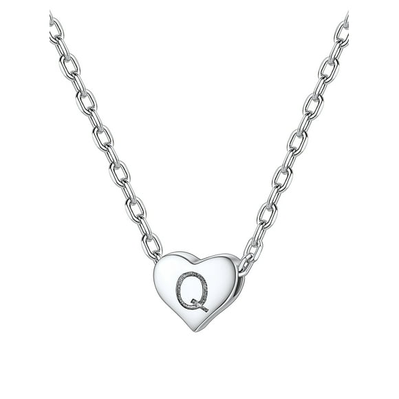 Collar de plata de ley 925 con inicial de corazón letra Q Silvora♥ joyería para esposa mamá hija con caja de regalo