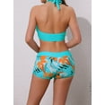 thumbnail image 3 of DARING DIVA Women's 2 Piece Leaf Print Color Block Bikini Set M Cyan, 3 of 6