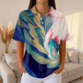 thumbnail image 2 of Summer Polo Shirts for Women Waffle Knit Retro Texture Abstract Oil Painting Print Golf Shirts for Women Short Sleeve Button Collar Trendy Blouse Dark Blue S, 2 of 5