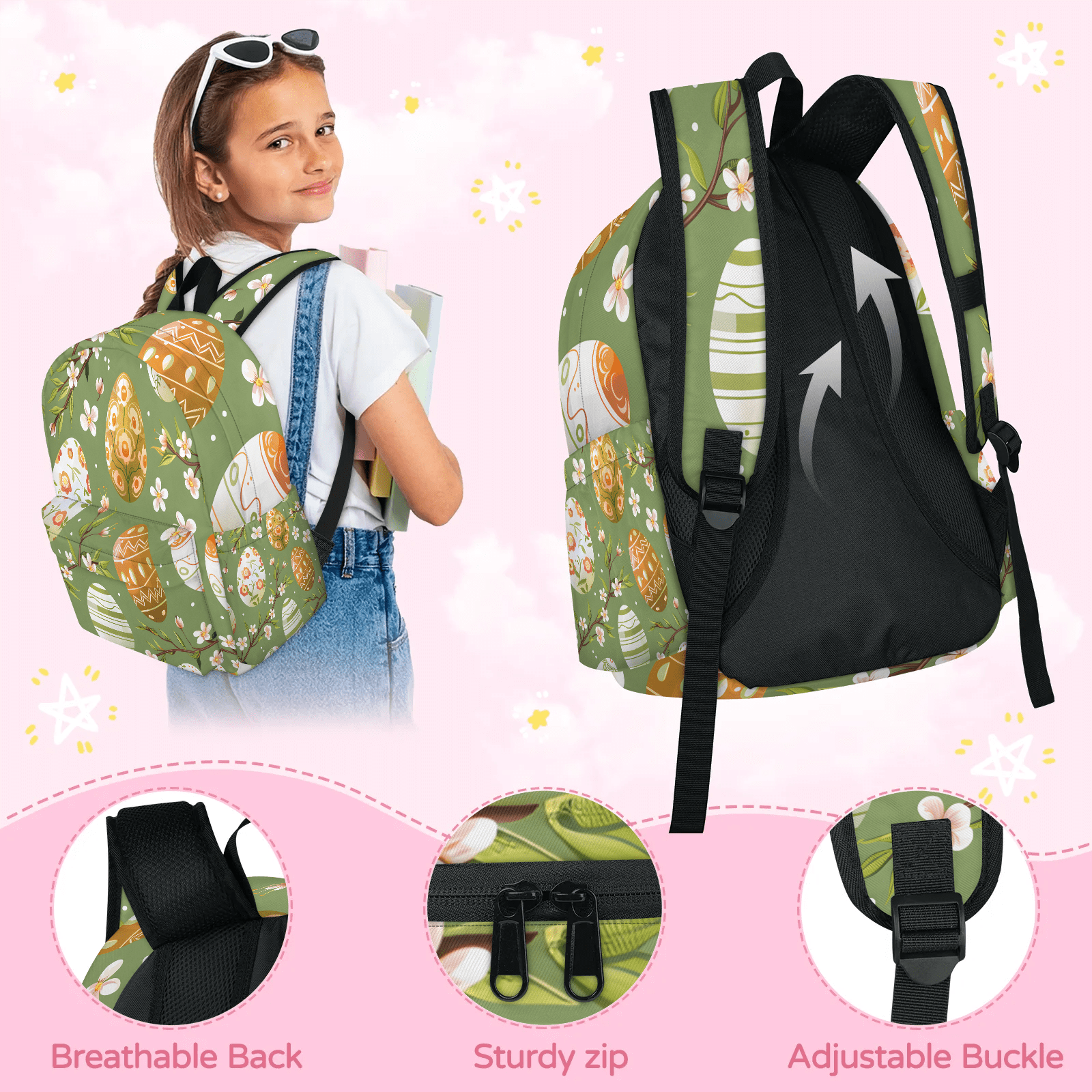 Herdesigns Easter Eggs Backpack for Men Women, Lightweight Laptop Backpack 16.3 Inch Cute Casual Daypack for Travel Work Commuter