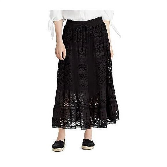 Lauren Ralph Lauren Eyelet Cotton A-Line Skirt Polo Black XL