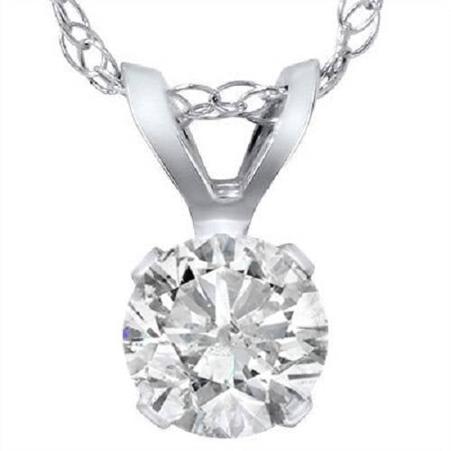 Pompeii .90 Carat Solitaire Pendant Natural Diamond 14K White Gold Womens Necklace