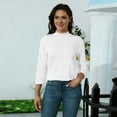 thumbnail image 4 of Mock Neck Tops for Women 3/4 Sleeve Dressy Casual T Shirts Loose Fit Spring 2026 Lightweight Solid Work Blouses White S, 4 of 7