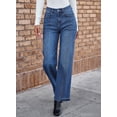 thumbnail image 4 of DOKOTOO Women's Wide Leg Jeans Trendy High Waist Center-Seam Straight Leg Raw Hem Baggy Loose Boyfriend Stretchy Denim Pants, 4 of 8