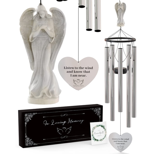 Campanas de viento conmemorativas de ángel para la pérdida de un ser querido - Campanas de viento grandes de 34 pulgadas, regalos conmemorativos para la pérdida de un ser querido, madre, padre, esposo