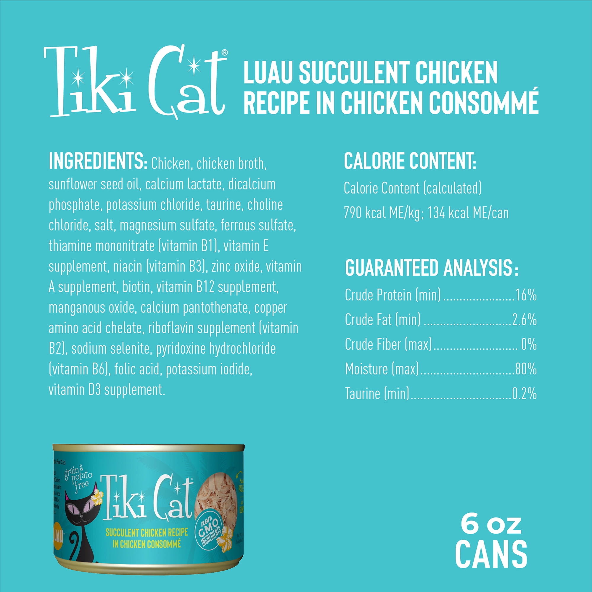(12 pack) Tiki Cat Luau Wet Cat Food, Succulent Chicken, 6 oz. Can
