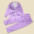 thumbnail image 3 of HNMKIU Soft Matching Family Pajamas Set with Buttons Long Sleeve Solid Color Family Casual Wear Home Sleepwear Light Purple,Kids:7-8 Years, 3 of 10